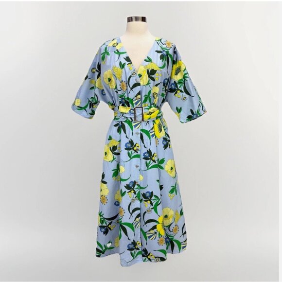 INC‎ Mabel Poplin Belted Midi Dress Floral Bouquet Wedding Guest Summer Colorful - Picture 4 of 16